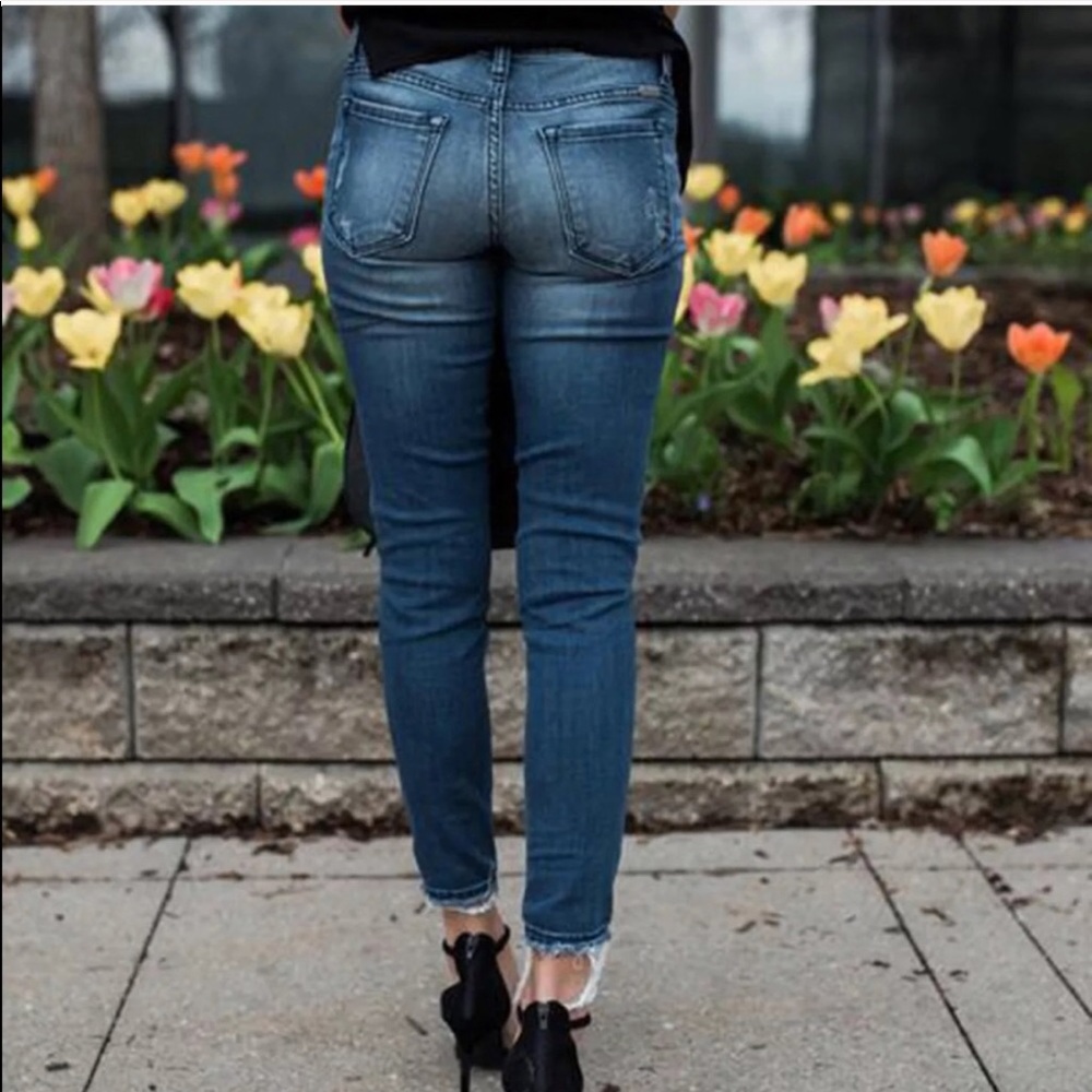 Foxy Fave Dark Distressed Moto Skinny Jeans - Picture 5 of 7